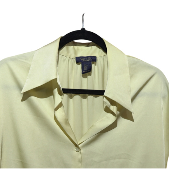 Rachel Roy Button Up Shirt Butter Yellow Cap Sleeve Collared Lagenlook Sz L EUC - Picture 6 of 10